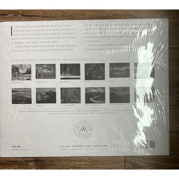 ANSEL ADAMS NEW SEALED‎ 1999 Wall Calendar 13 x 10.5, 13 Prints - Picture 2 of 4